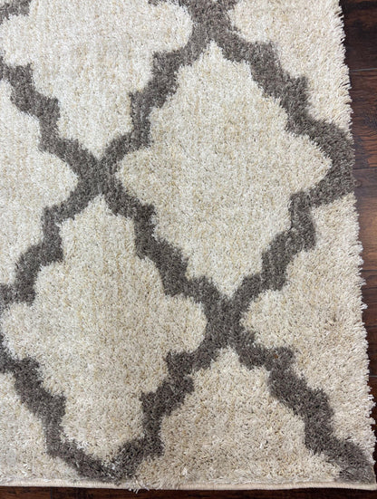 Modern Shag Rug, Ivory and Gray, Diamond Panel Design, Room Sized Area Rug - Nuvé