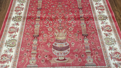 4 x 6 Silk Carpet Red, Traditional Oriental Rug 4x6, Flower Vase Columns, Turkish Rug New, High Quality, Bamboo Silk, Area Rug - Nuvé