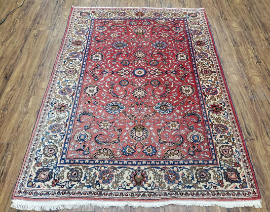 Semi Antique Persian Kashan, Red & Cream, Hand-Knotted, Wool, 4' 8" x 6' 6", Pair A - Nuvé
