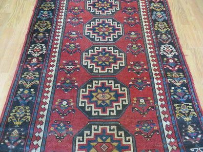 3' 3" X 10' Hand-Knotted Antique Handmade Caucasian Kazak Wool Runner Rug - Nuvé