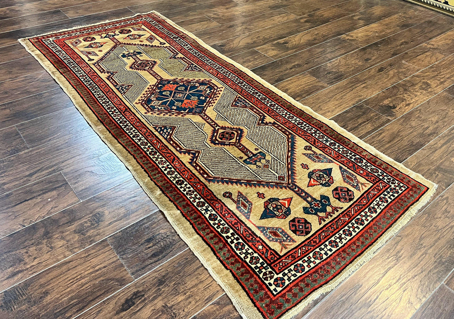 Antique Persian Runner 3 x 7, Camel Hair Runner 3x7 ft, Handmade Hallway Rug, Geometric Design, Tribal Rug, Persian Sarab Rug 3x7 - Nuvé