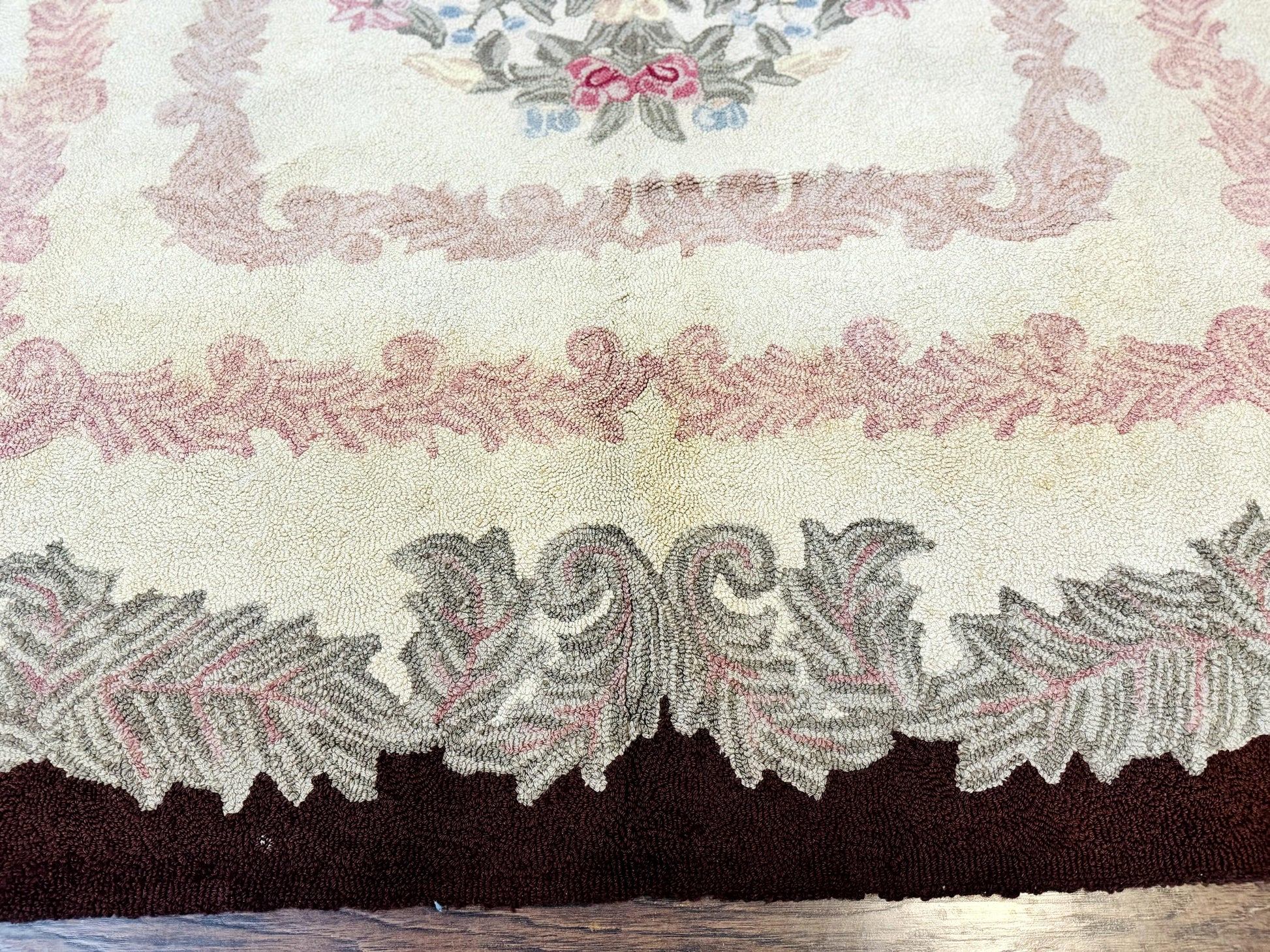 American Hand Hooked Rug 9x12, Vintage Aubusson Carpet, Wool - Nuvé
