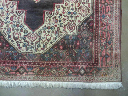 4' X 5' Antique Handmade India Floral Oriental Wool Rug Brown Vegetable Dyes - Nuvé