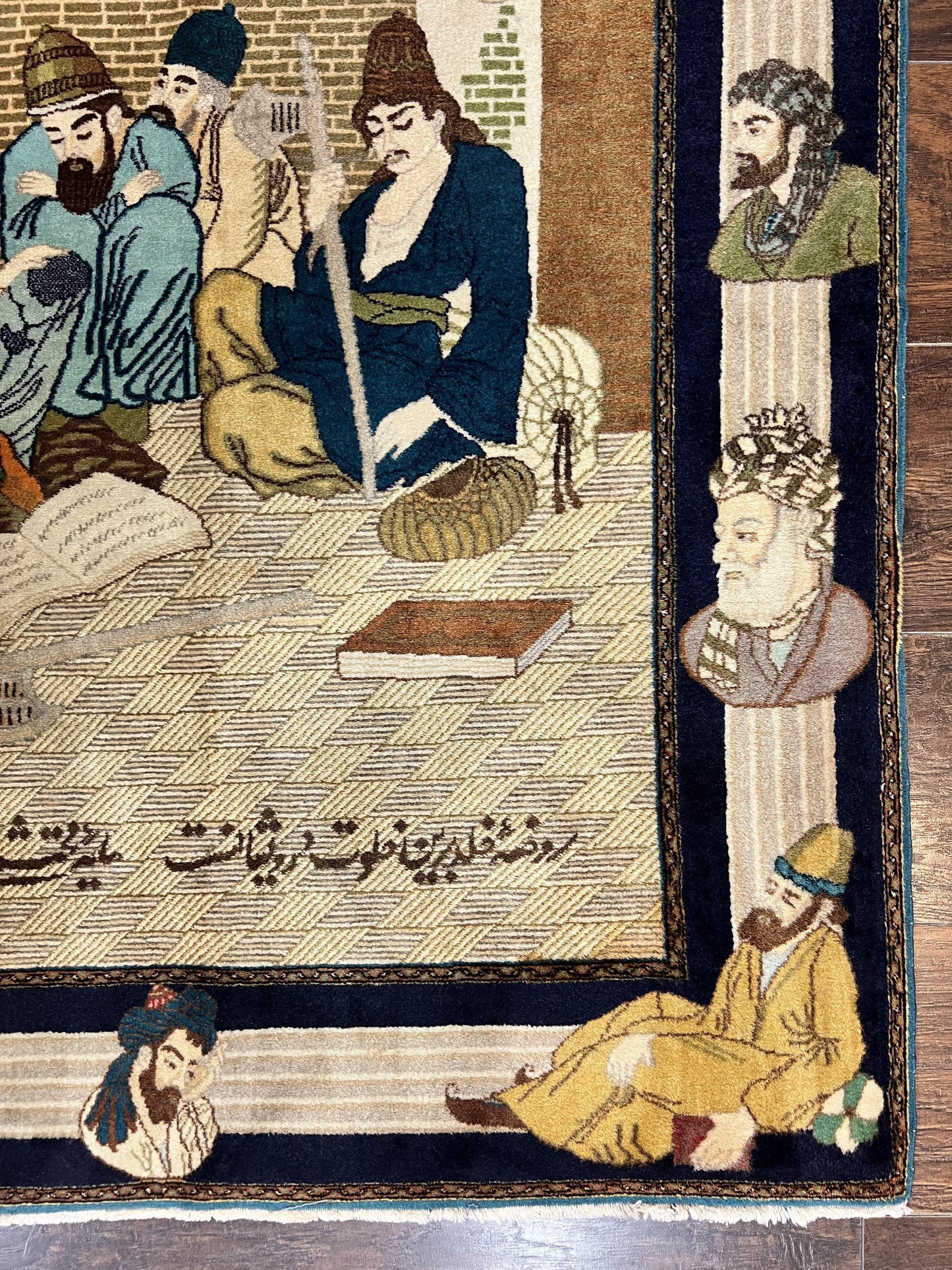 Persian Tabriz Pictorial Rug 3x5, Wall Hanging Carpet, Very Fine 60 Raj 475 KPSI, Hand Knotted Vintage Semi Antique, Wool, Persian Poetry - Nuvé