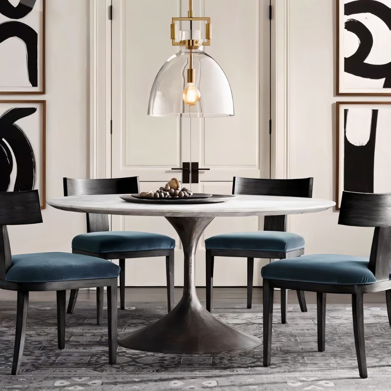 Dennise Pendant Light by Residence Supply hanging from ceiling with a sleek modern design and clear glass shade.