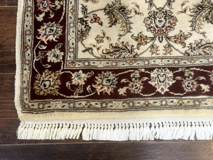 Pak Persian Runner Rug 2.8 x 8, Handmade Vintage Carpet, Beige and Maroon, Wool and Silk Highlights - Nuvé