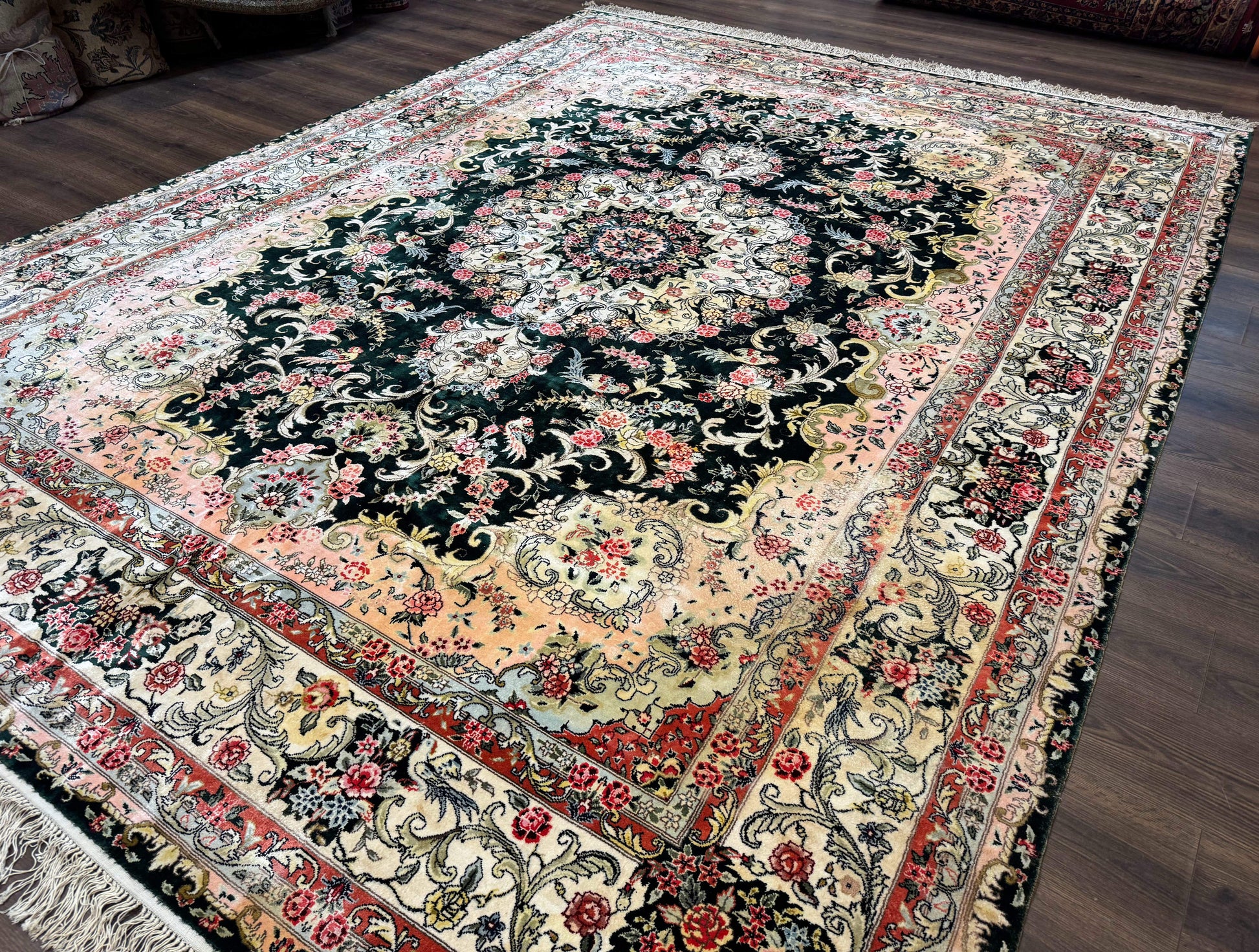 Silk Indian Kashmiri Rug 9x12, Vintage Hand Knotted Carpet - Nuvé