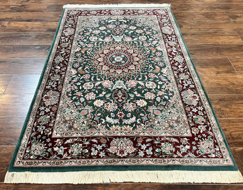 Pak Persian Rug 4x6, Wool Hand Knotted Vintage Carpet, Dark Green, Floral Medallion, Fine Oriental Rug - Nuvé