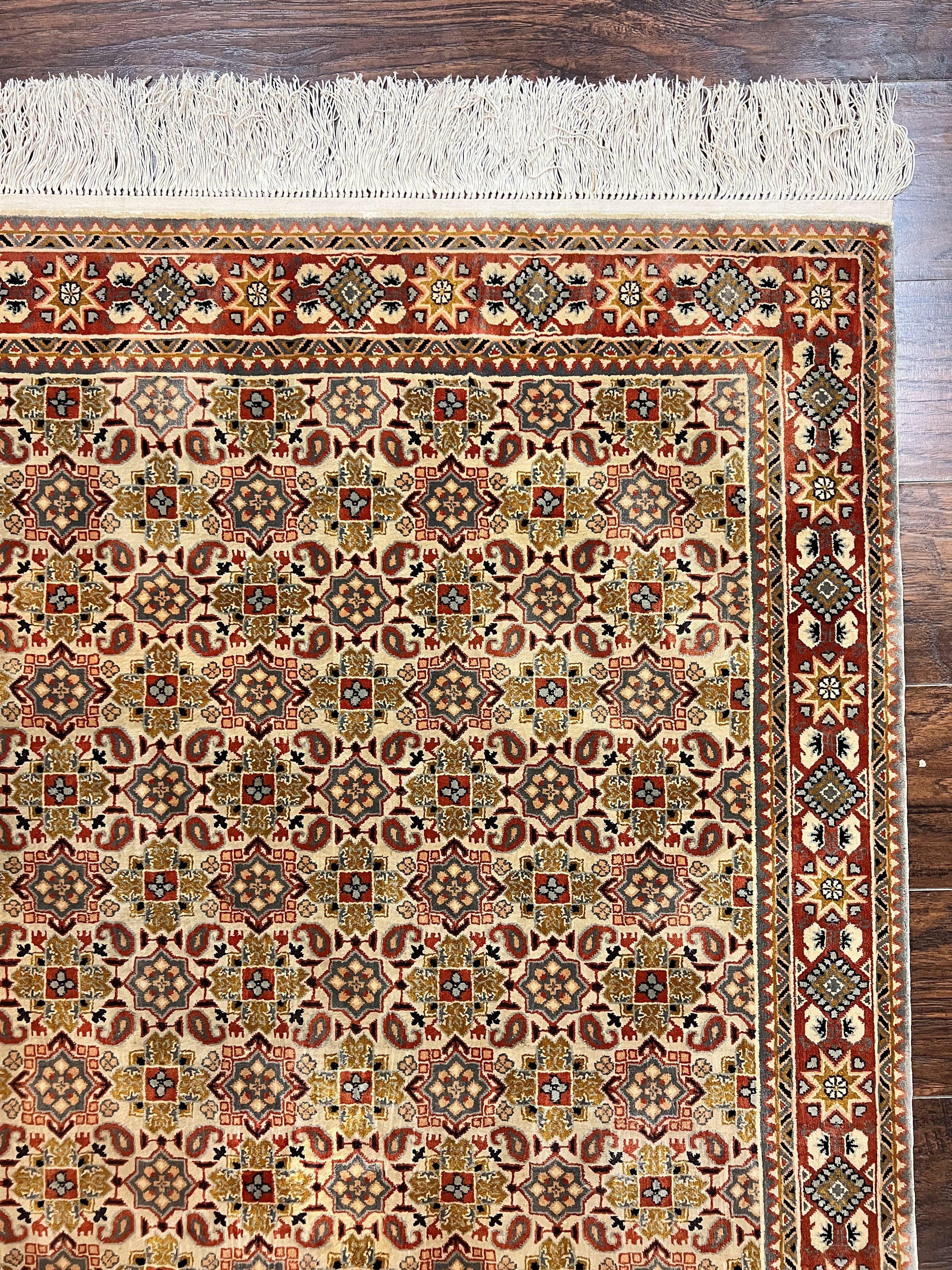 Turkish Kayseri Silk Rug 4x6, Hand Knotted Handmade Vintage Allover Pattern, Fine Silk Oriental Carpet 4 x 6 ft, Traditional Rug, Cream - Nuvé