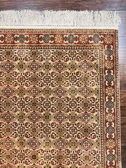Turkish Kayseri Silk Rug 4x6, Hand Knotted Handmade Vintage Allover Pattern, Fine Silk Oriental Carpet 4 x 6 ft, Traditional Rug, Cream - Nuvé