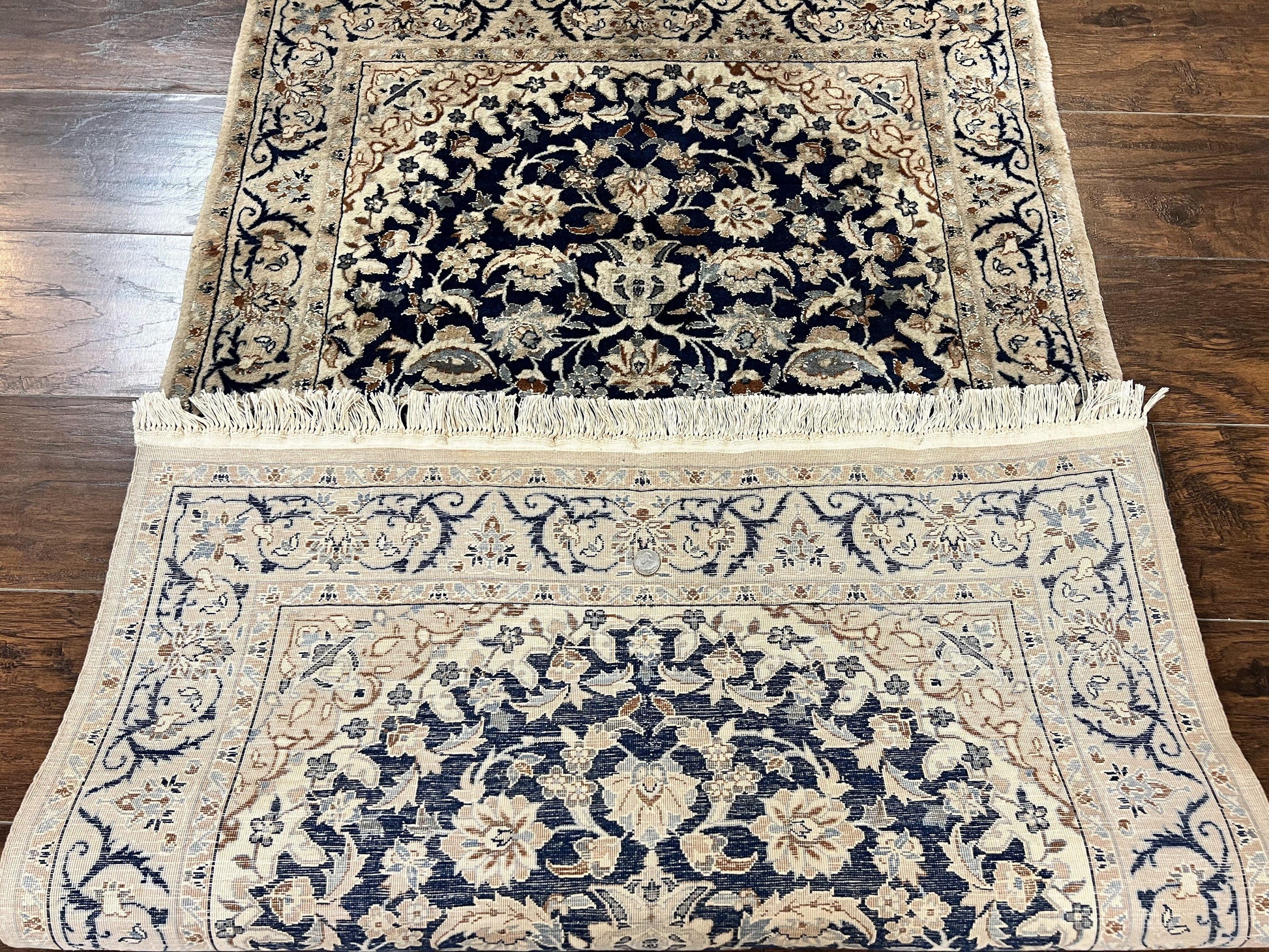 Persian Nain Rug 3x5, Floral Medallion Oriental Carpet, Very Fine Hand Knotted Handmade Wool and Silk Highlights Rug, Vintage Semi Antique - Nuvé