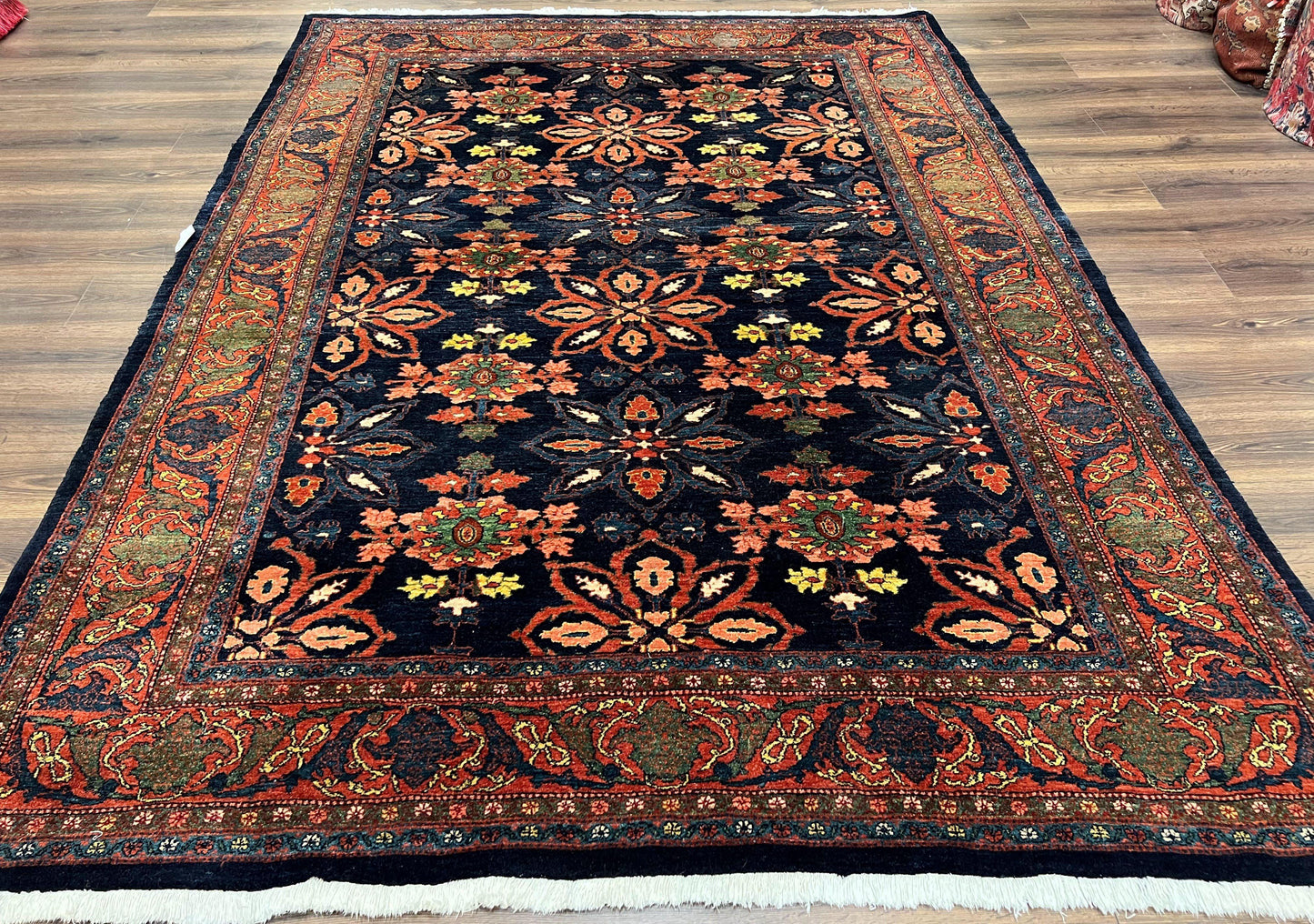 Wonderful Persian Rug 7x10, Navy Blue and Red, Allover Floral Pattern, Bidjar Carpet, Authentic Oriental Rug 7 x 10, Wool Hand Knotted Rug - Nuvé