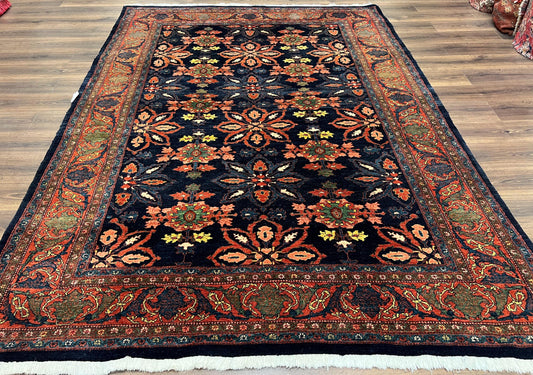 Wonderful Persian Rug 7x10, Navy Blue and Red, Allover Floral Pattern, Bidjar Carpet, Authentic Oriental Rug 7 x 10, Wool Hand Knotted Rug - Nuvé