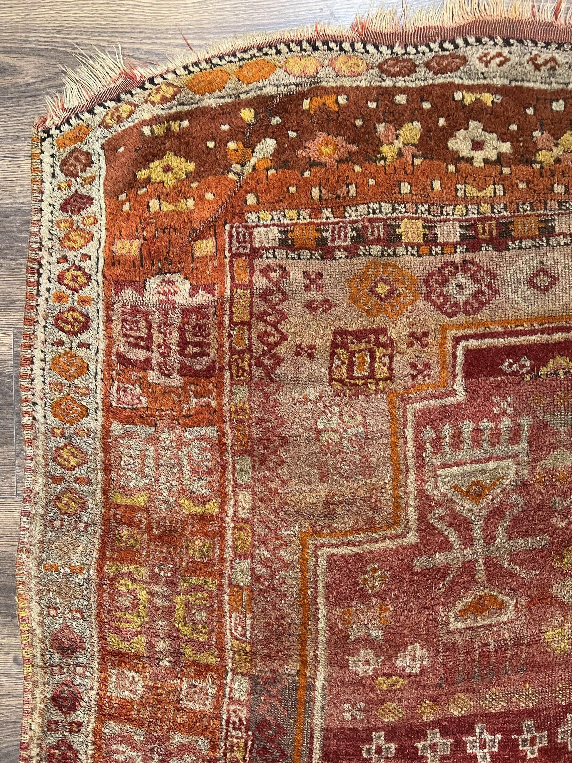 Antique Turkish Melas Rug 4x7, Tribal Geometric Unique Collectible Hand Knotted Wool Oriental Carpet, Rare 1920s Rug, Burnt Orange Red - Nuvé