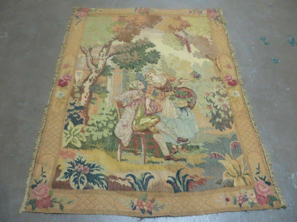 Antique Tapestry 3x4, European French Tapestry, Hand Loomed Victorian Tapestry, Vintage Wool Tapestry 3 x 4 ft - Nuvé