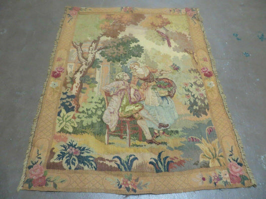 Antique Tapestry 3x4, European French Tapestry, Hand Loomed Victorian Tapestry, Vintage Wool Tapestry 3 x 4 ft - Nuvé