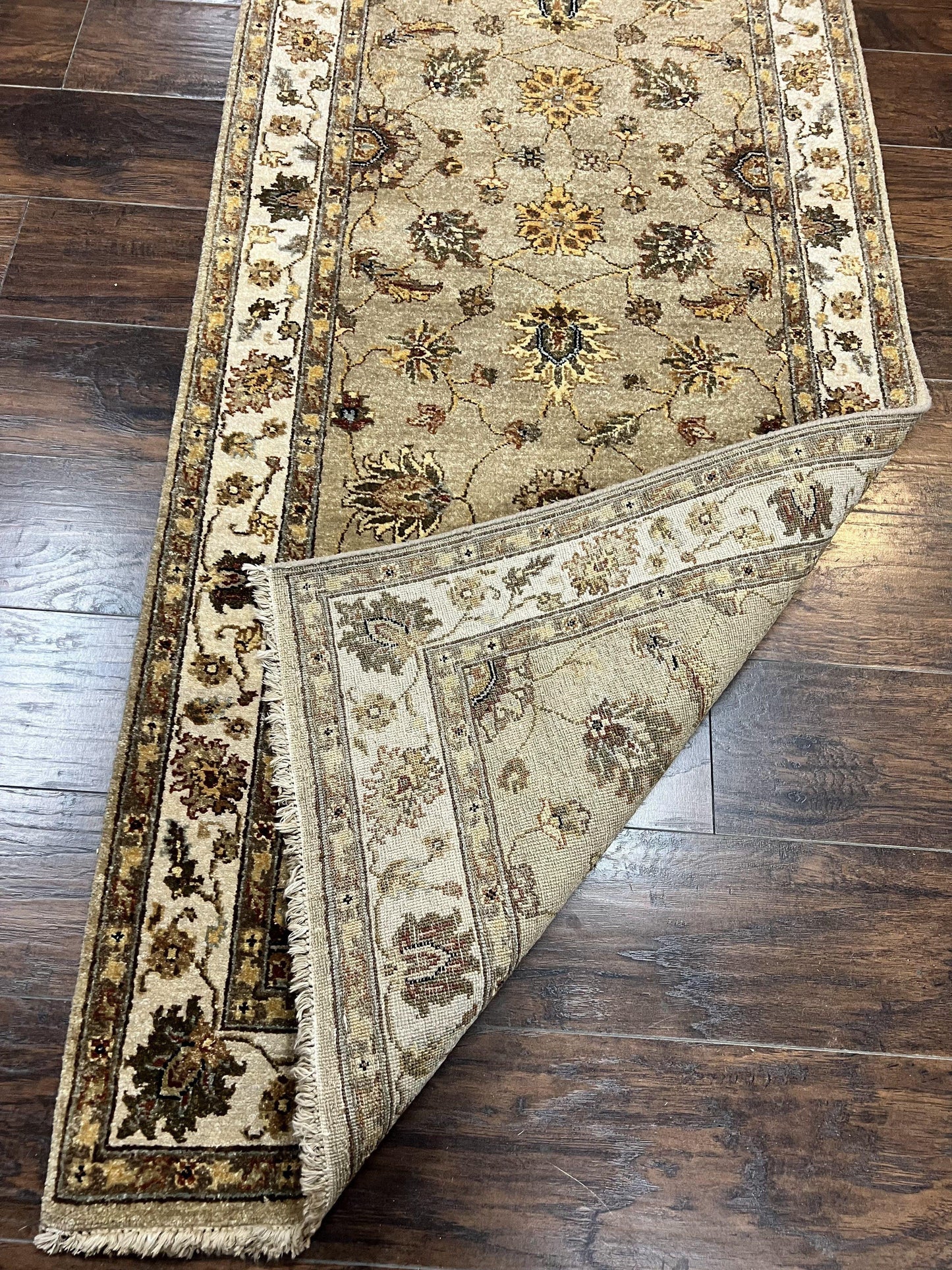 Peshawar Runner Rug 3 x 20, Wool Hand Knotted Vintage Pakistani Carpet, Olive Green & Ivory, Extra Long 20ft Hallway Runner, Floral - Nuvé