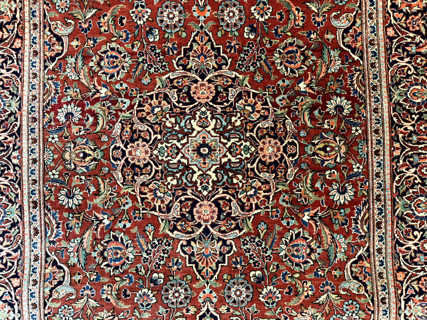 Persian Kashan Rug 4x7, Red and Navy Blue, Floral Antique Carpet - Nuvé