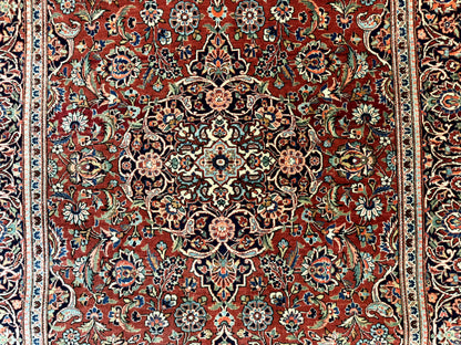Persian Kashan Rug 4x7, Red and Navy Blue, Floral Antique Carpet - Nuvé