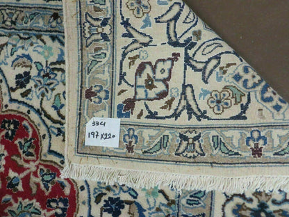 Square Persian Nain Rug 6.3 x 6.8, Hand-Knotted Wool with Silk Accents, Ivory Red Blue - Nuvé