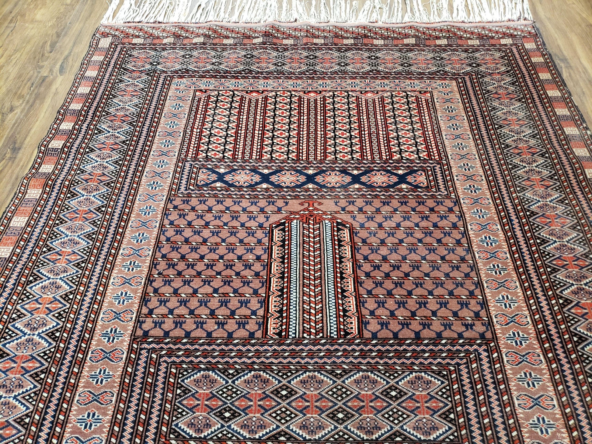 Vintage Turkoman Bokhara Rug 4x6, Four Seasons Pakistan Bukhara Turkmen Engsi Yamud Carpet, Fine Tribal Rug, Wool, Hand-Knotted, Brown, Nice - Nuvé