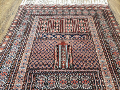 Vintage Turkoman Bokhara Rug 4x6, Four Seasons Pakistan Bukhara Turkmen Engsi Yamud Carpet, Fine Tribal Rug, Wool, Hand-Knotted, Brown, Nice - Nuvé