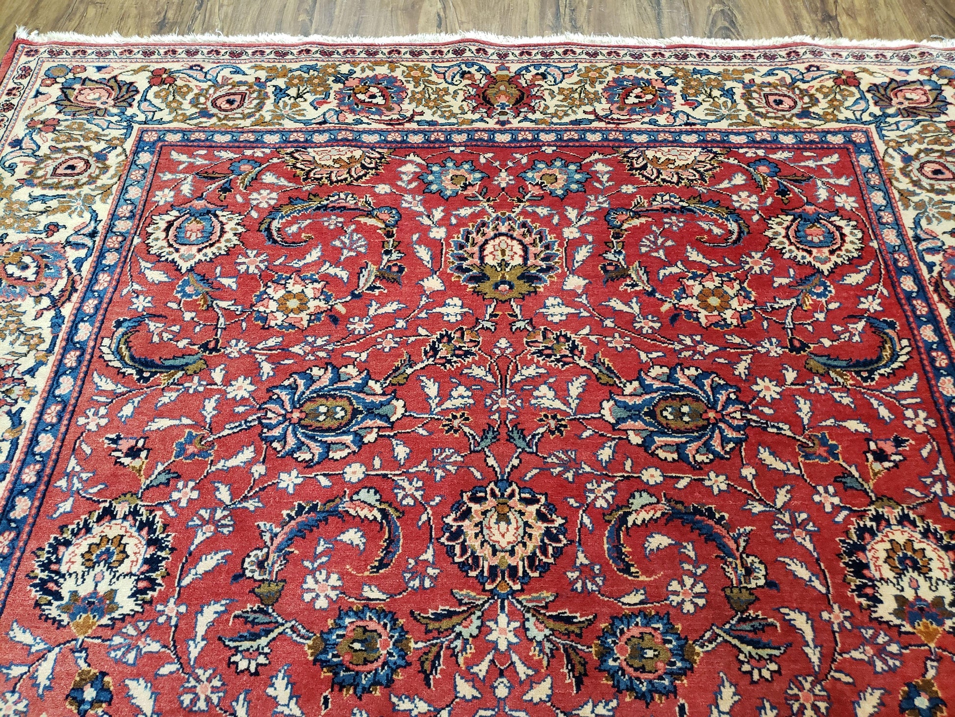 Semi Antique Persian Kashan, Red & Cream, Hand-Knotted, Wool, 4' 8" x 6' 6", Pair A - Nuvé
