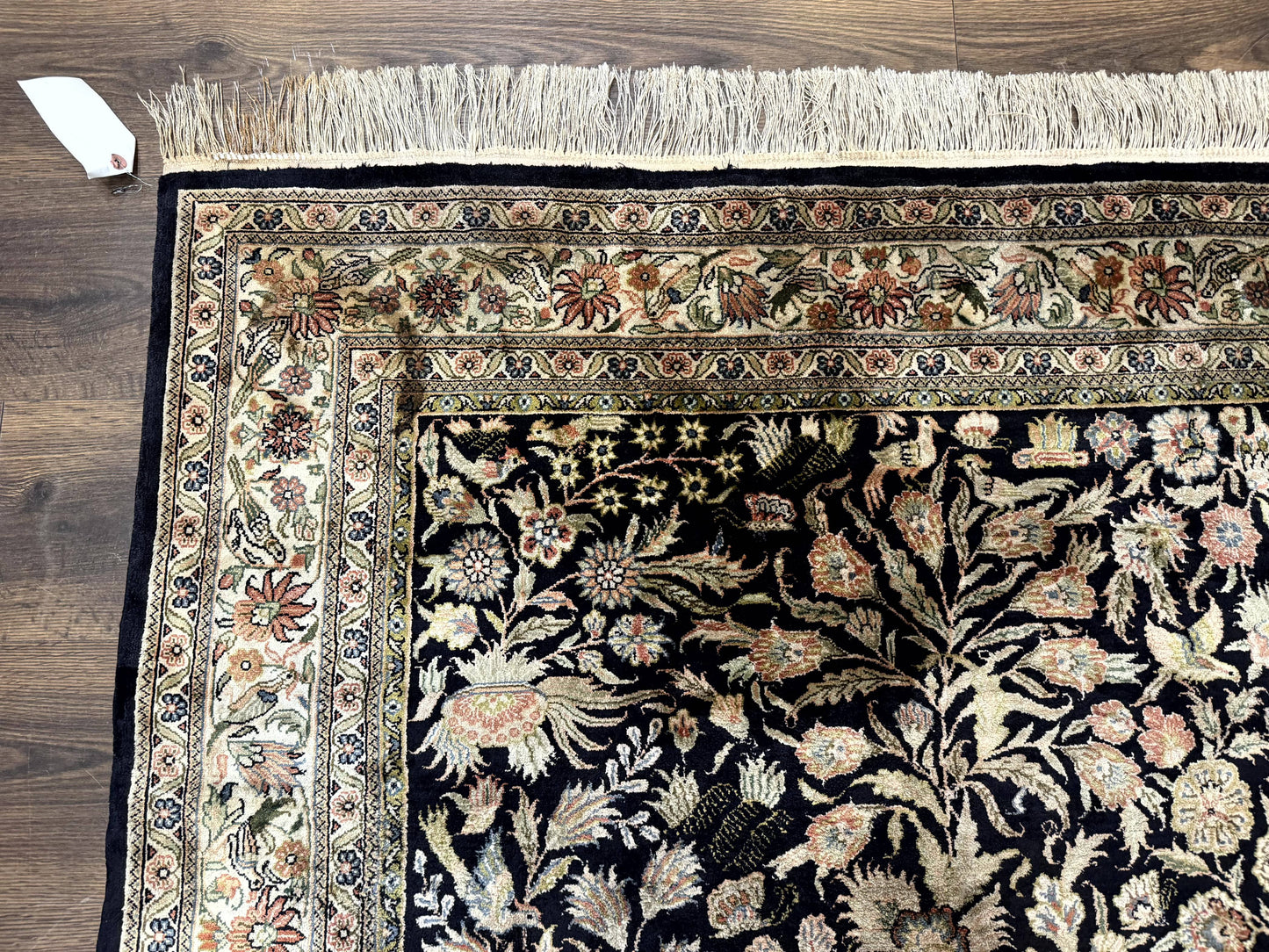 Silk Rug 4x6, Black and Cream, Floral & Bird Pictorials, Fine 330 KPSI, Sino Persian Rug - Nuvé