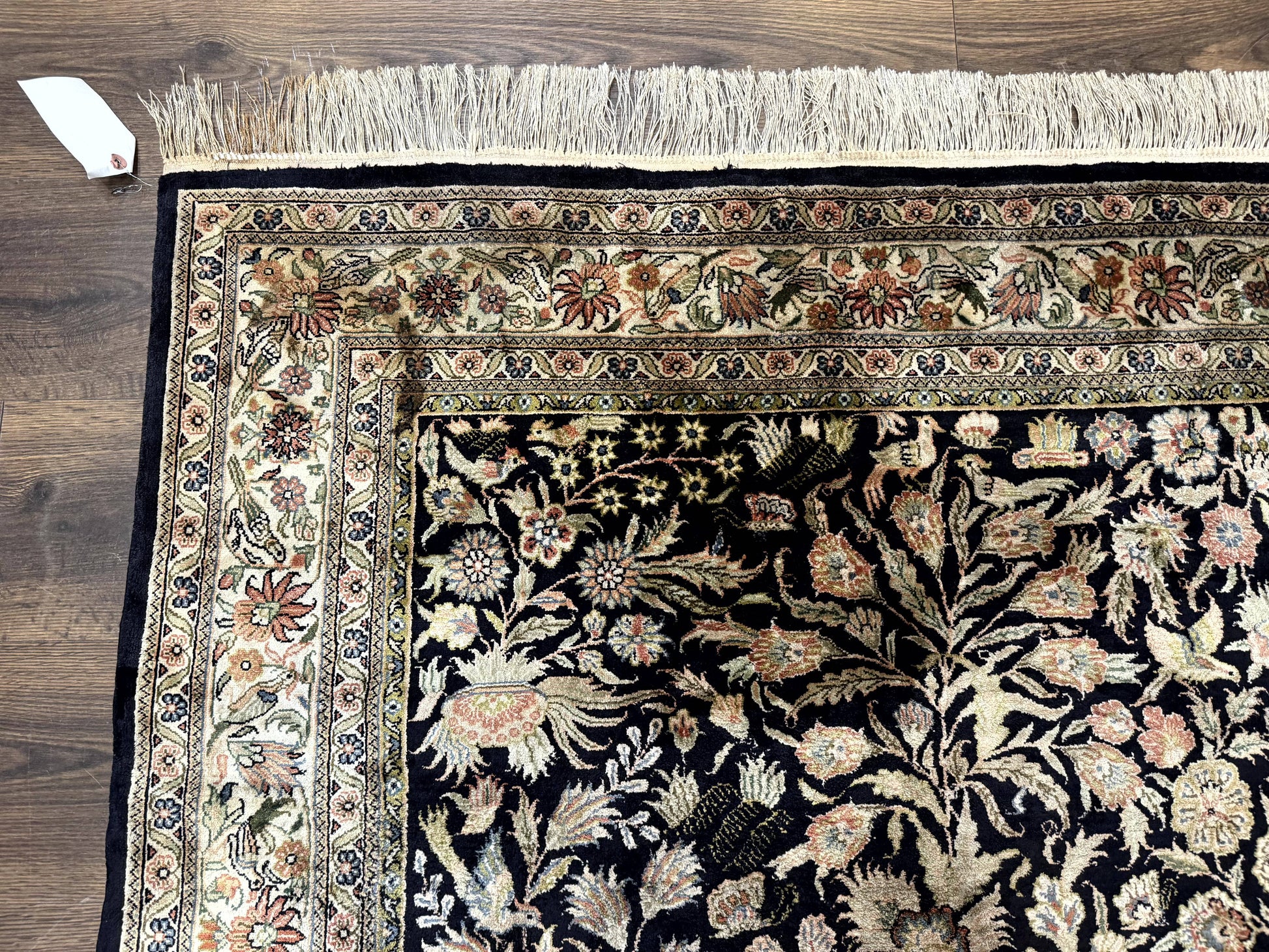 Silk Rug 4x6, Black and Cream, Floral & Bird Pictorials, Fine 330 KPSI, Sino Persian Rug - Nuvé