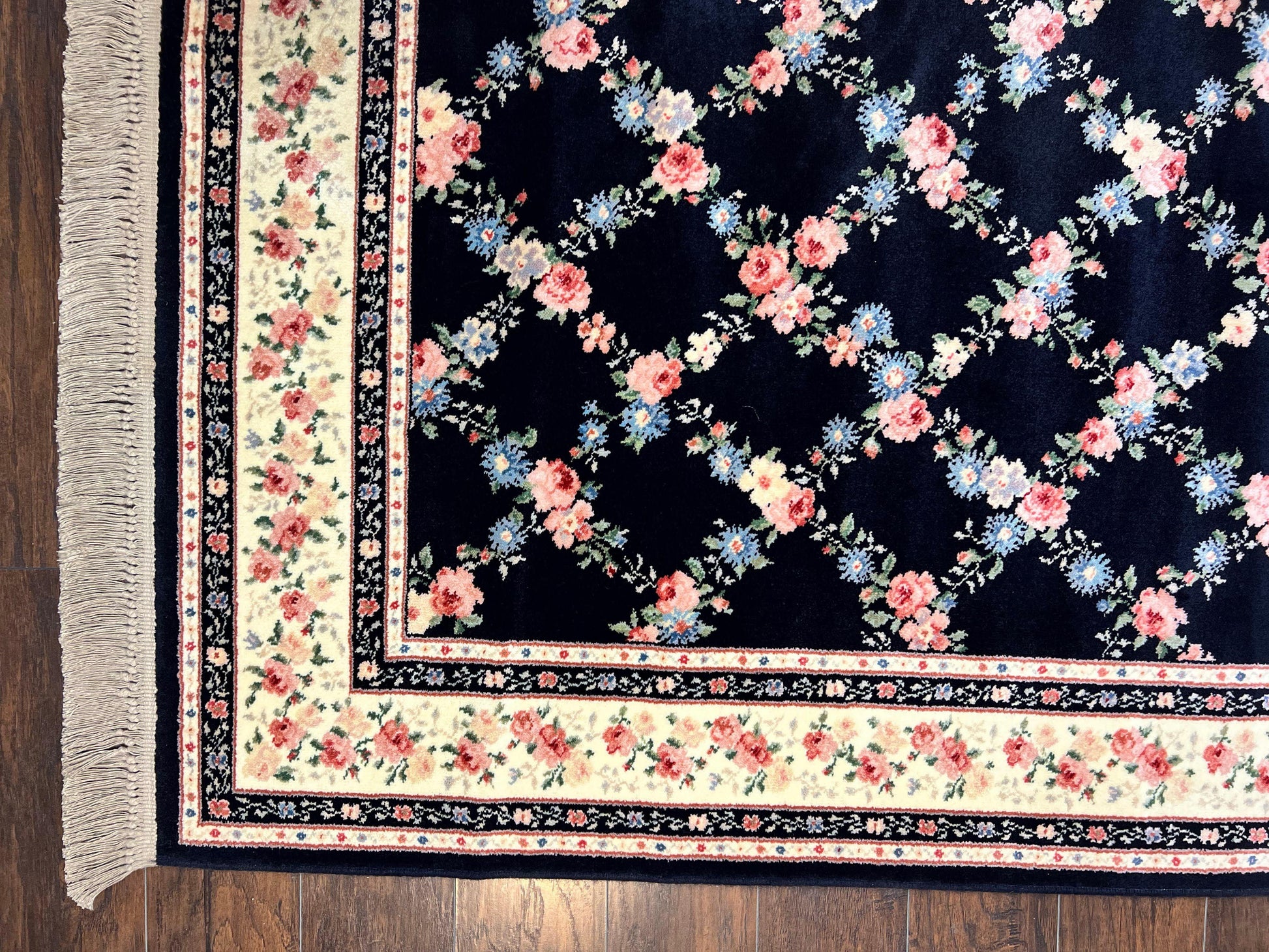 Karastan Rug 8' 8" x 12" Garden of Eden Collection Ebony Trellis #509/1270, Wool Pile Discontinued Vintage Karastan Carpet, Room Sized Rug - Nuvé