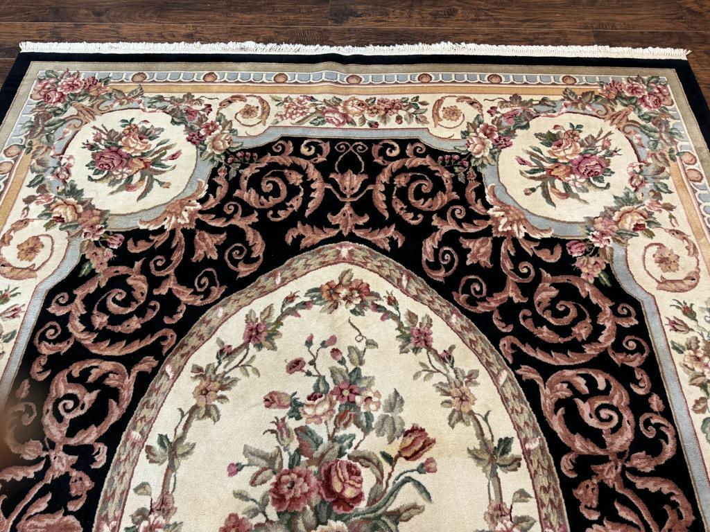 Aubusson Rug 8x10, Floral, Wool Pile, Elegant, European Design, Handmade, Fine - Nuvé