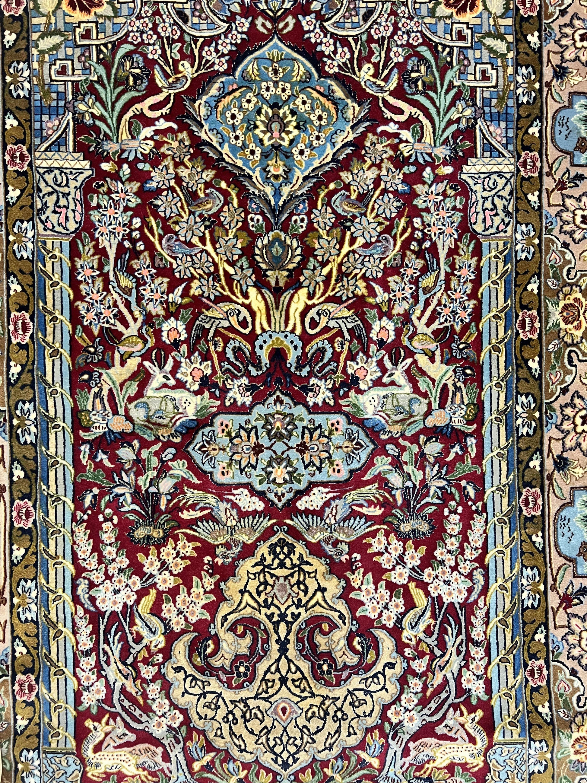 Marvelous Persian Isfahan Rug 3.7 x 5.6, Tree of Life and Animal Pictorials, Handmade Vintage Super Fine 600 KPSI, Kork Wool  Silk Highlights, Rare - Nuvé