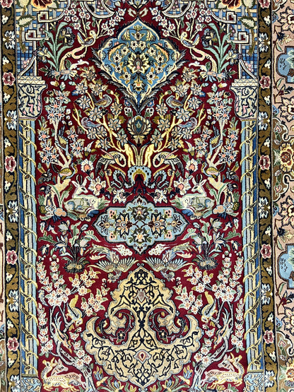Marvelous Persian Isfahan Rug 3.7 x 5.6, Tree of Life and Animal Pictorials, Handmade Vintage Super Fine 600 KPSI, Kork Wool  Silk Highlights, Rare - Nuvé