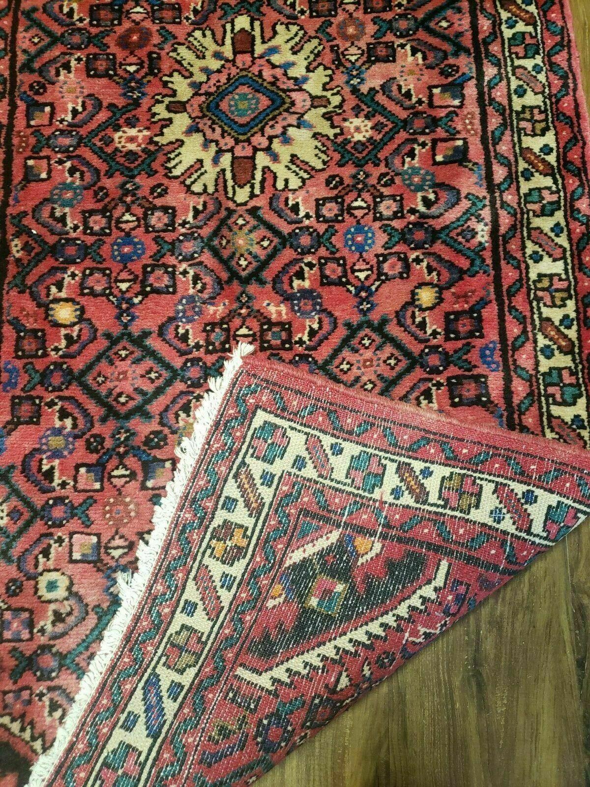 Persian Hamadan Runner Rug 2.8 x 14, Red, Vintage Handmade Wool Runner Rug - Nuvé