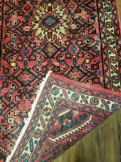 Persian Hamadan Runner Rug 2.8 x 14, Red, Vintage Handmade Wool Runner Rug - Nuvé