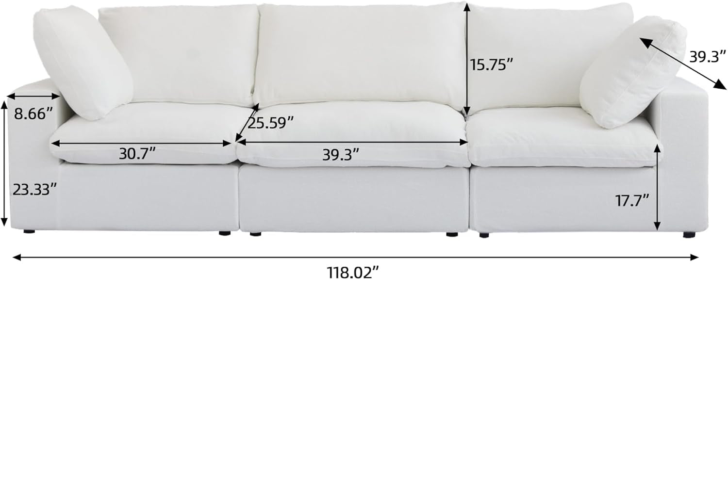 Nuvé® Solace Modular Bouclé Cloud Sofa - Snow White - 3-Seater Sofa - Nuvé