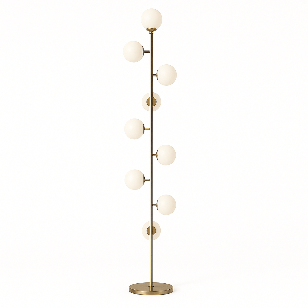 Domena Floor Lamp by Residence Supply with a sleek metal stand and a fabric drum shade in a modern living room setting.