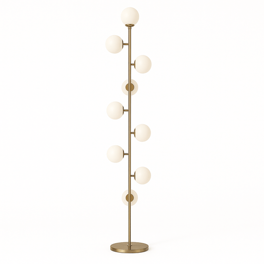 Domena Floor Lamp by Residence Supply with a sleek metal stand and a fabric drum shade in a modern living room setting.