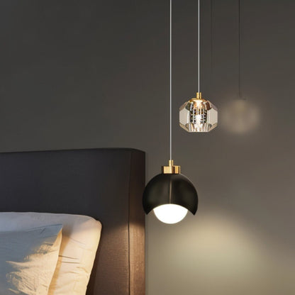 Residence Supply dual pendant light with two glass shades and black metal fixtures hanging from ceiling.
