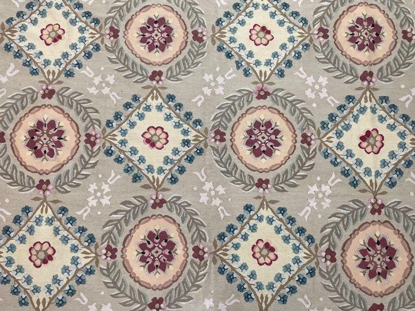 9x13 Needlepoint Carpet, French Design Rug, Hand-Knotted, Brand New Needlepoint Rug 9 x 13, English French European Style, Beige Floral - Nuvé
