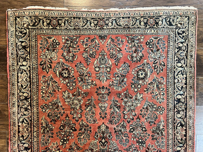 Antique Persian Sarouk Rug 4x7, Hand Knotted Wool Red Persian Carpet, Floral, Fine 300 KPSI - Nuvé