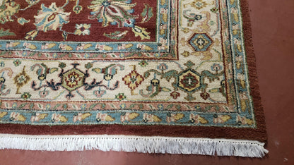 8x12 Indo-Mahal Rug, Floral Allover, Red & Beige, Wool Vintage Handmade Traditional Carpet - Nuvé