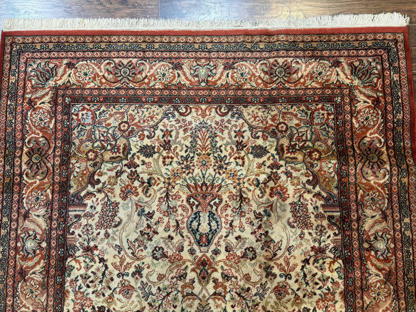Antique Persian Rug 5x7, Allover Floral with Vases, Beige and Red, Belgian Power Loomed Rug, Vintage - Nuvé