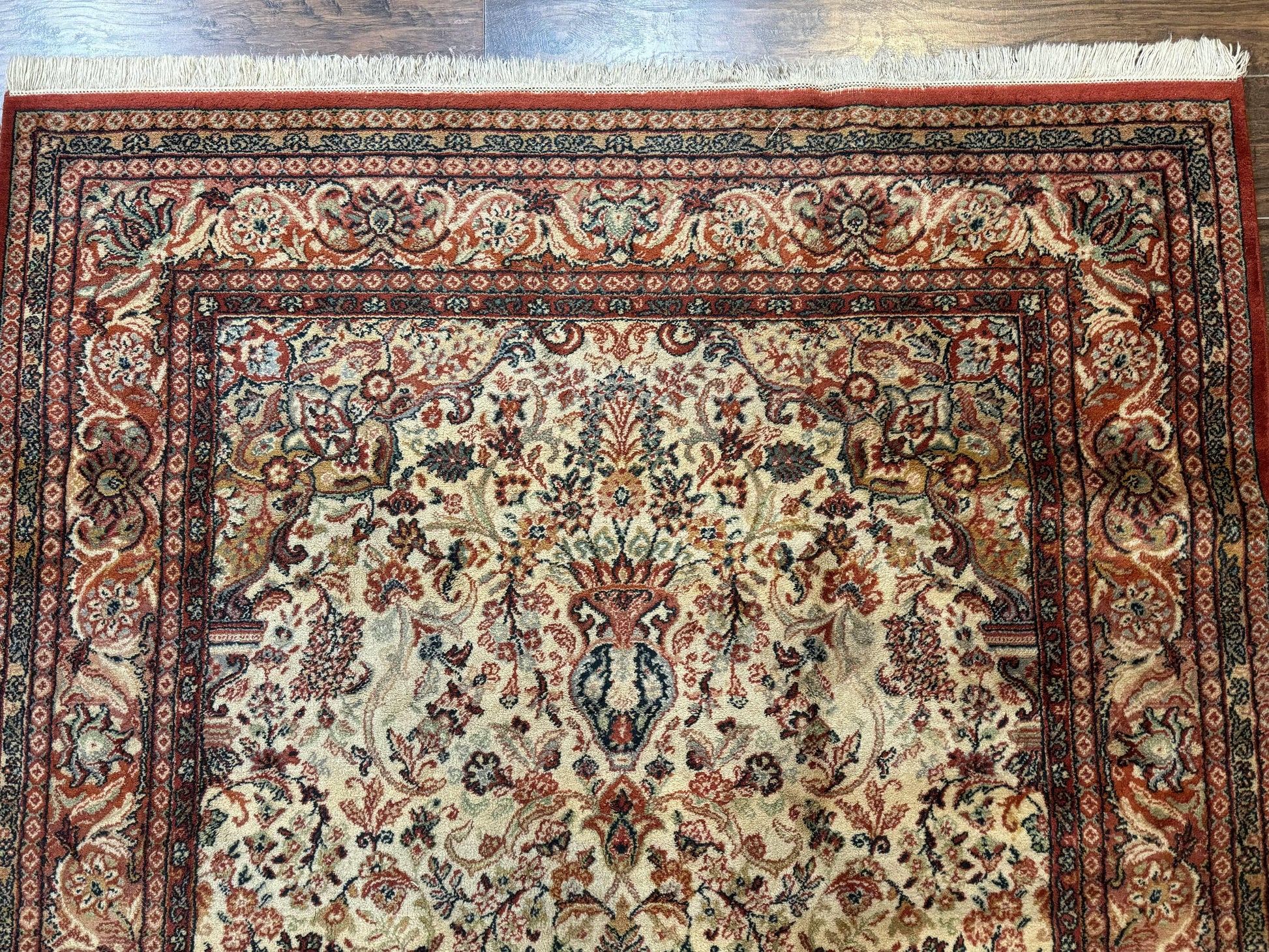 Antique Persian Rug 5x7, Allover Floral with Vases, Beige and Red, Belgian Power Loomed Rug, Vintage - Nuvé