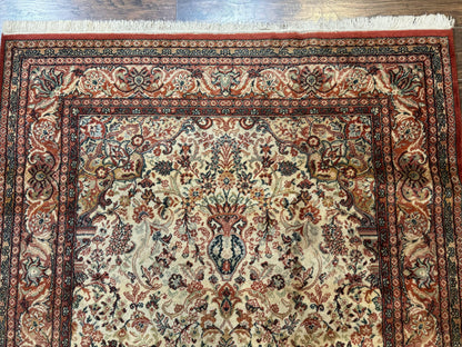 Antique Persian Rug 5x7, Allover Floral with Vases, Beige and Red, Belgian Power Loomed Rug, Vintage - Nuvé