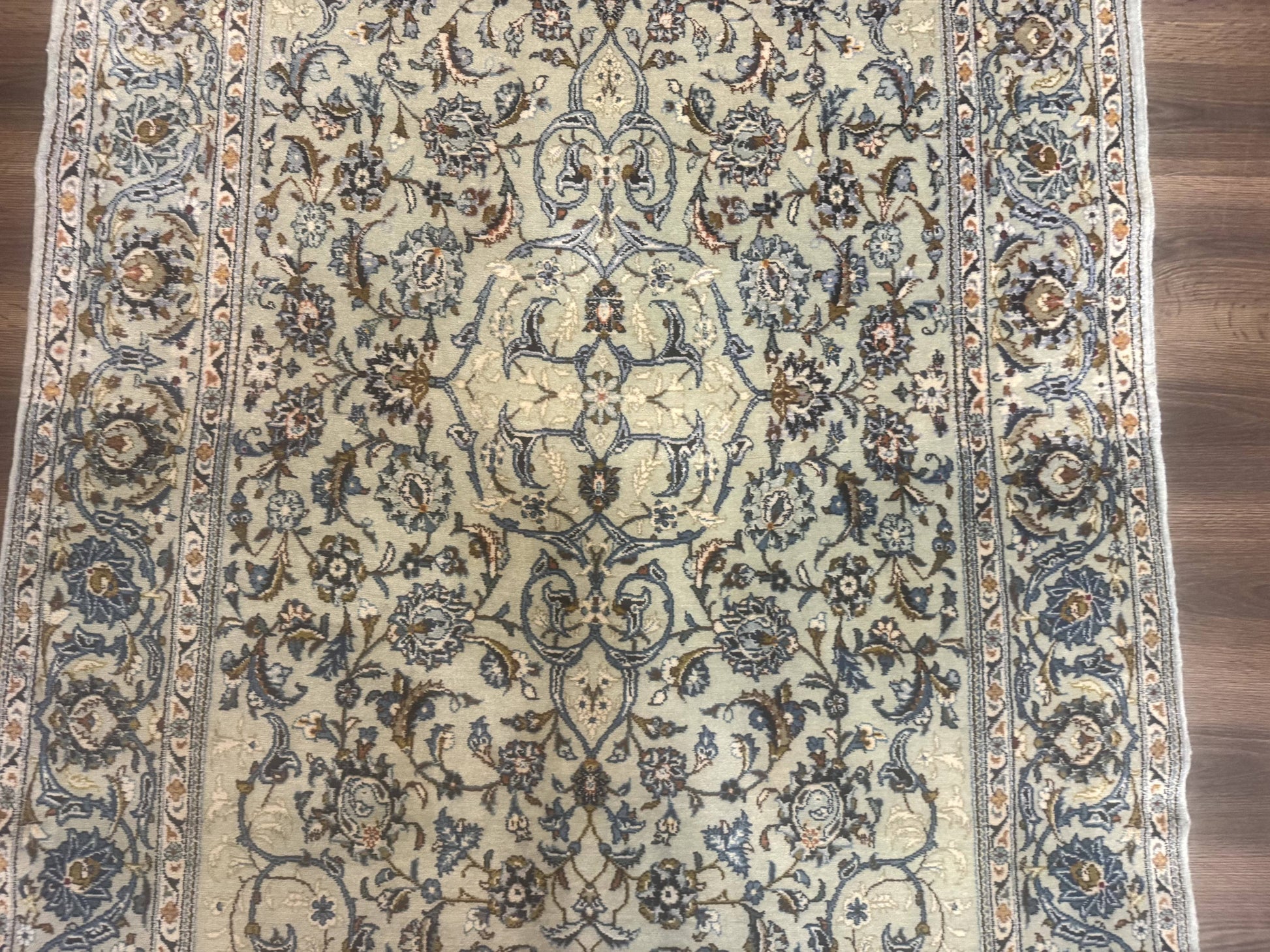 Persian Kashan Rug, Unique Colors, 225 KPSI, Light Green and Light Blue - Nuvé
