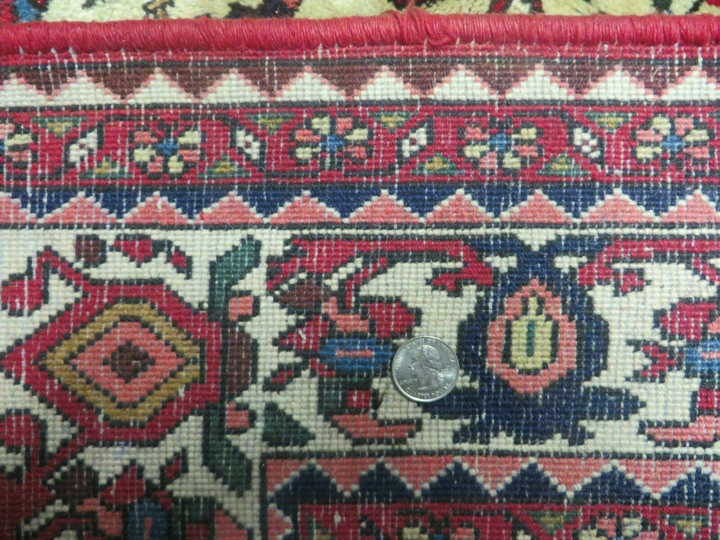 7' X 10' Vintage Handmade Indian Floral Wool Rug Hand Knotted Carpet Ivory Red - Nuvé