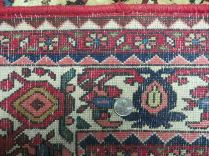 7' X 10' Vintage Handmade Indian Floral Wool Rug Hand Knotted Carpet Ivory Red - Nuvé