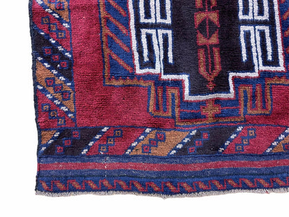 3 X 5 Vintage Handmade Tribal Wool Rug Balouchi Rug Afghan Rug Red Beige Nice - Nuvé