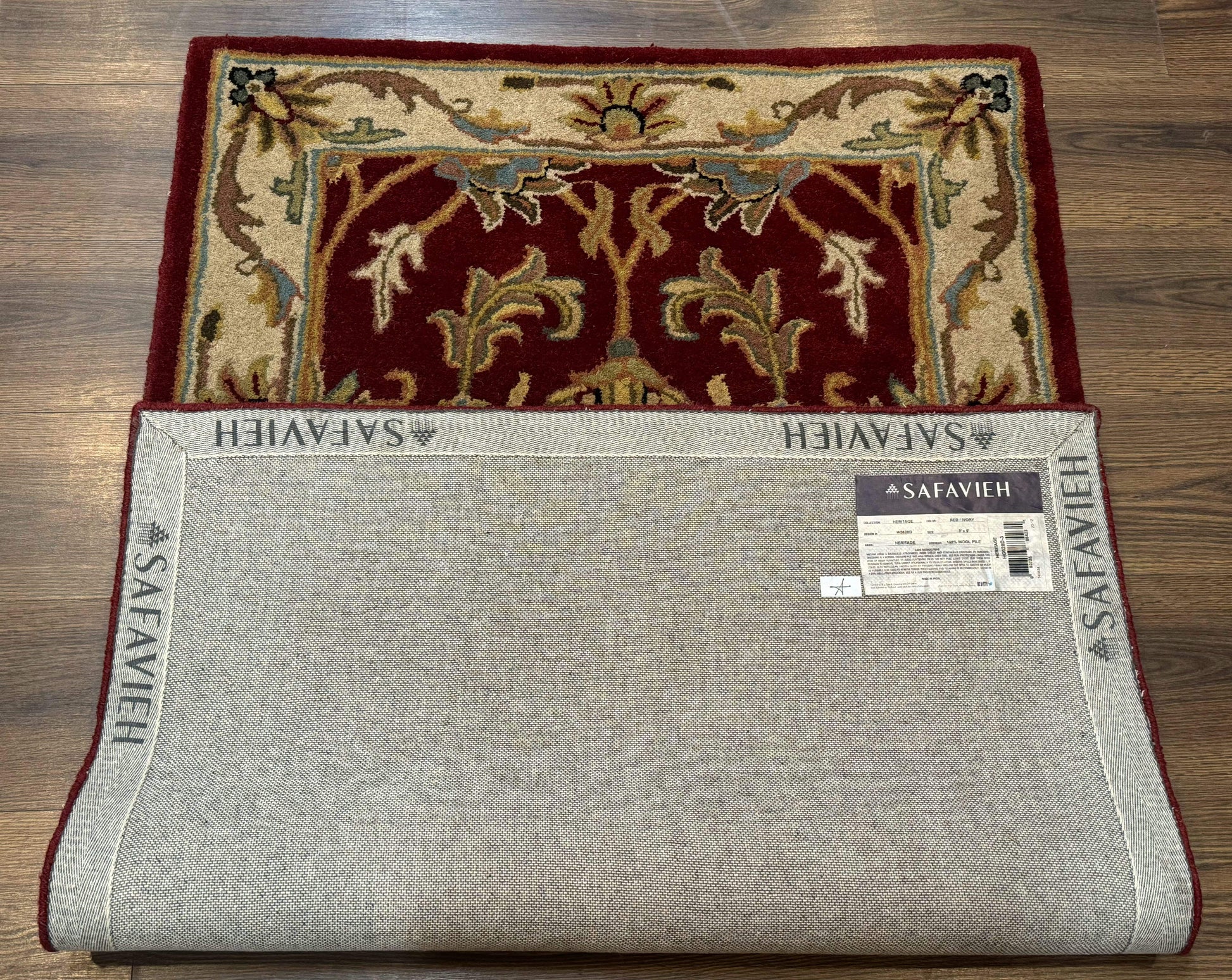Small Floral Wool Rug 3x5, Safavieh Heritage Collection, Dark Red, Pair B - Nuvé